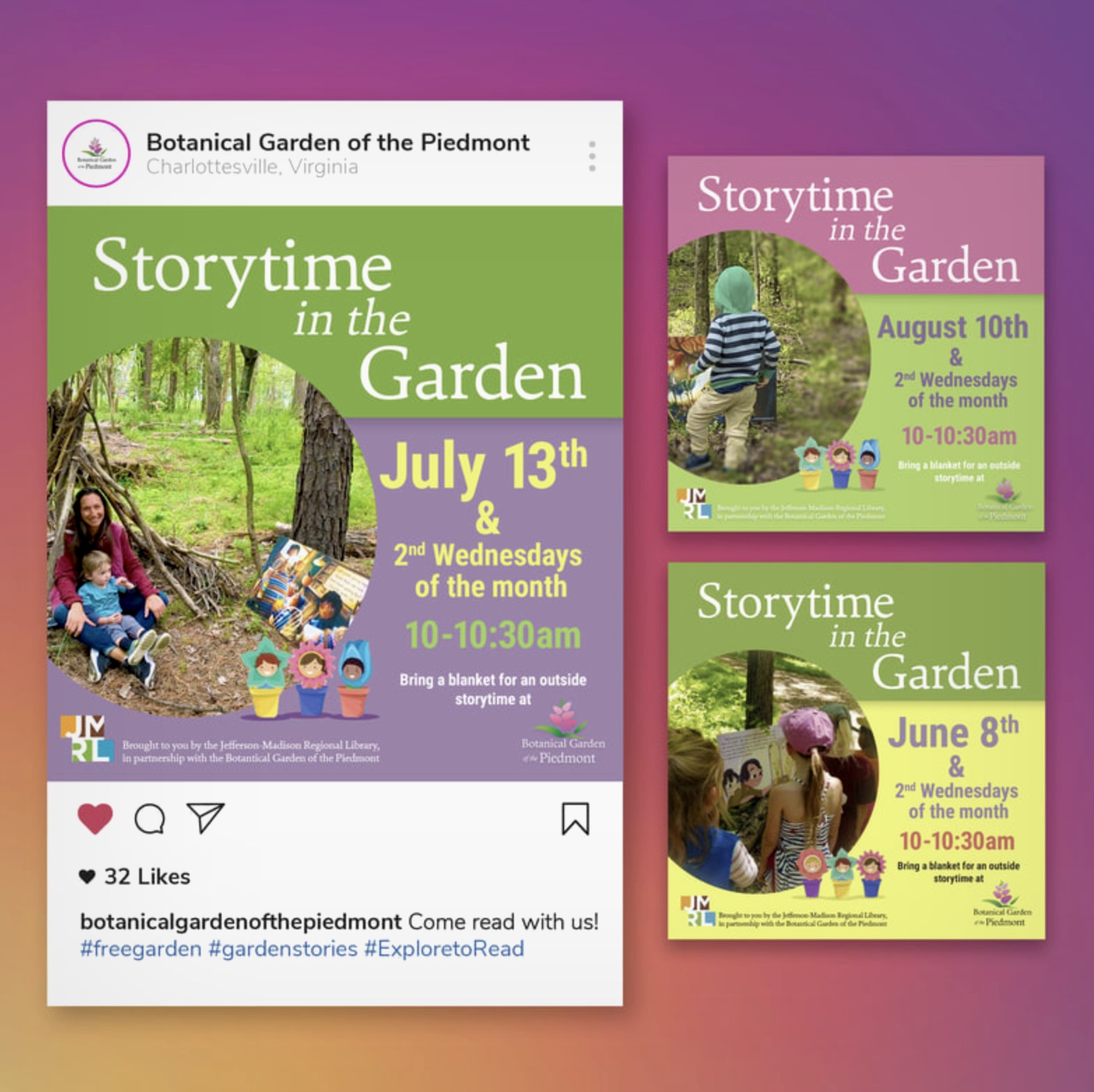 Storytime in the Garden — Instagram feed post and story variants