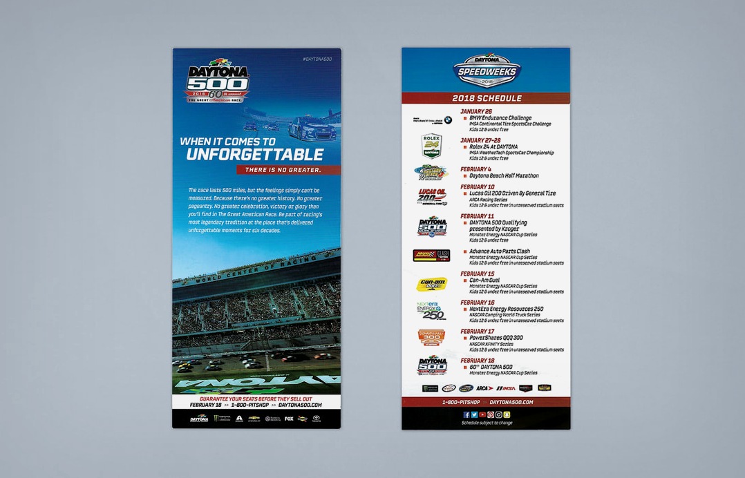 Speedweeks 2018 rack card — front and back