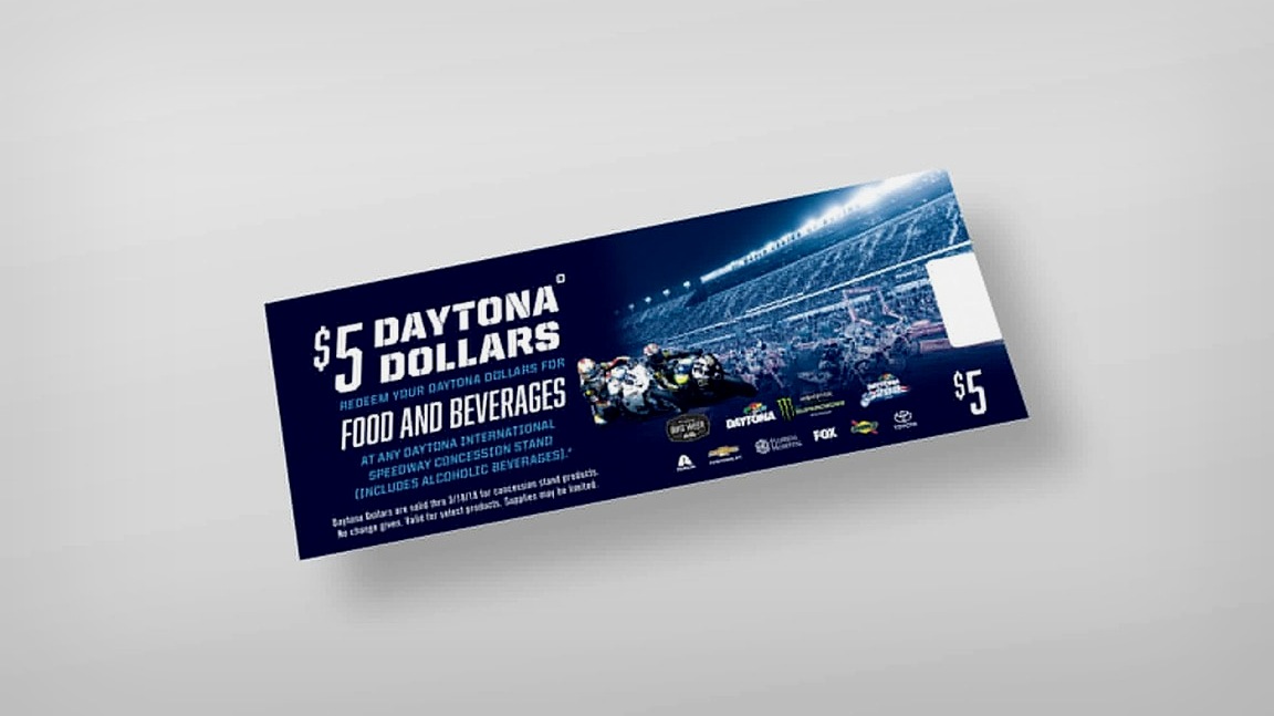 $5 Daytona Dollars — concession voucher